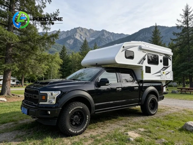 Slide On Truck Camper Cabover Off Pop Up Built-In Portable Toilet & Waste Tank For Remote Wild Camping Without Sewage Access