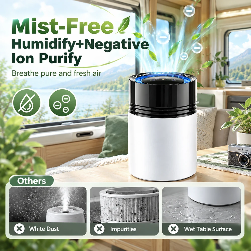 Evaporative Humidifier 3L Mist-Free Humidifier Negative Ion Air Cleaner 3 Speed Quiet Bedroom Nursery Top Fill 2/4/8H Timer