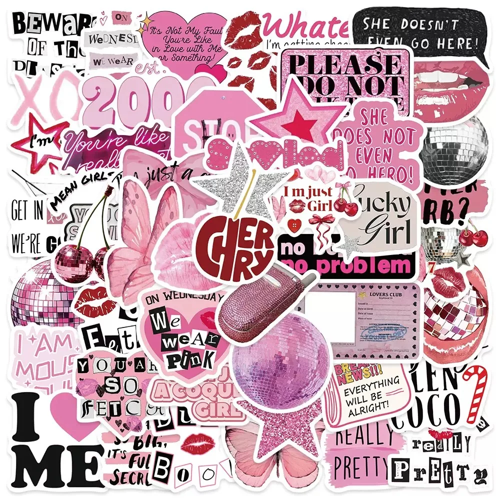 50 Stück Romantik Ästhetische Retro 90er 00er Jahre Rosa Y2K Mädchen Aufkleber für Gepäck Gitarre Laptop Telefon Tagebuch Wasserdichte Vinyl Aufkleber