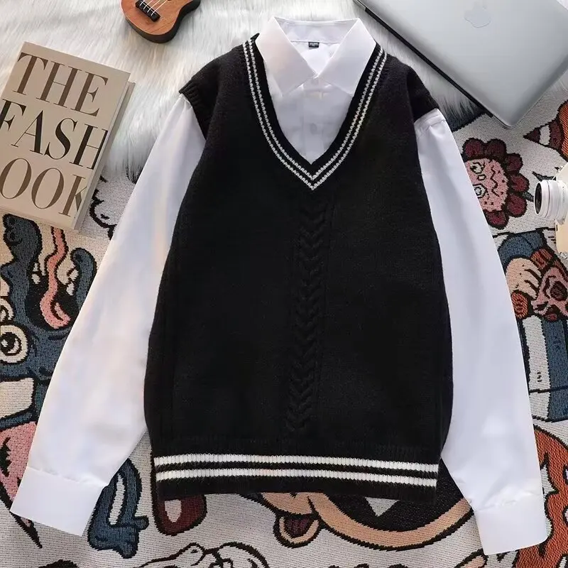 College wollen vest met V-hals, truivest, hoogwaardig studentenvest, schooluniformvest, JK uniform gebreid vest