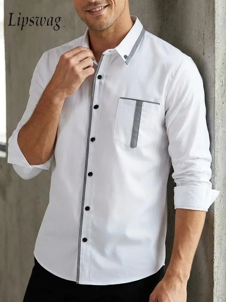 

Винтажные полосатые рубашки с контрастными цветами для мужчин, с длинным рукавом, на пуговицах, с отложным воротником, повседневная рубашка, модный мужской кардиган на весну и осень