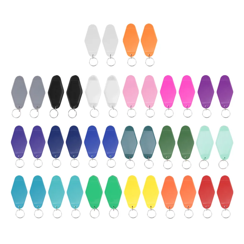 

Exquisite-40Pcs Vintage Motel Keychains 20 Colors Hotel Keychains Blank Heat Transfer Ornament For Sublimation Vinyl DIY Making