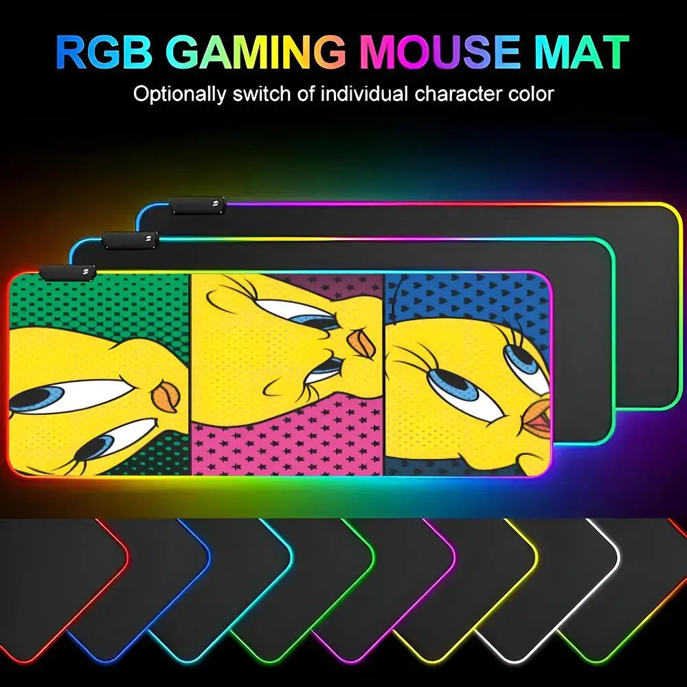 Cute anime Tweetys Bird Mouse Pad Gamer RGB Deskmat Keyboard Mat Gaming Laptops LED Mousepad Desk Protector Anime Mause Mats