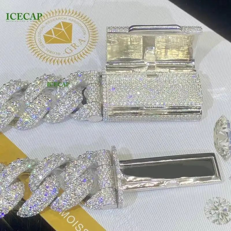 925 Sterling Silver 20mm Iced Out Cuban Link Chain Hiphop Men Iced Out Cuban Link Chain Full Diamond Moissanite Necklace Chain