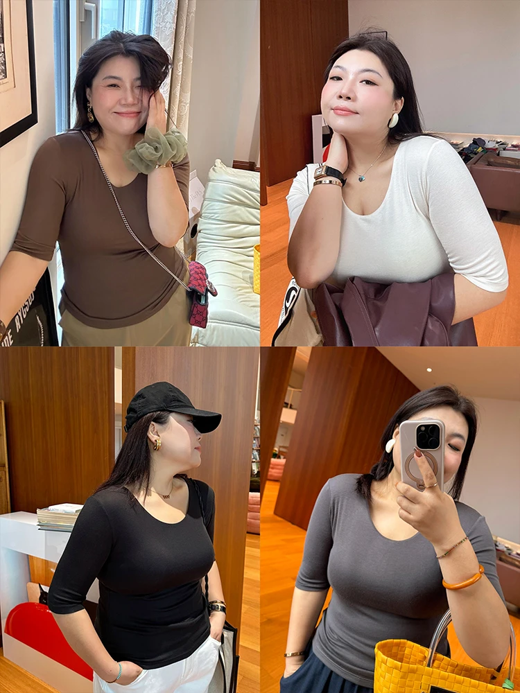 

Удобная футболка Five-Quarter Sve для женщин больших размеров, деревянный сын, идеальная база, высокая эластичность, осенняя модная посадка