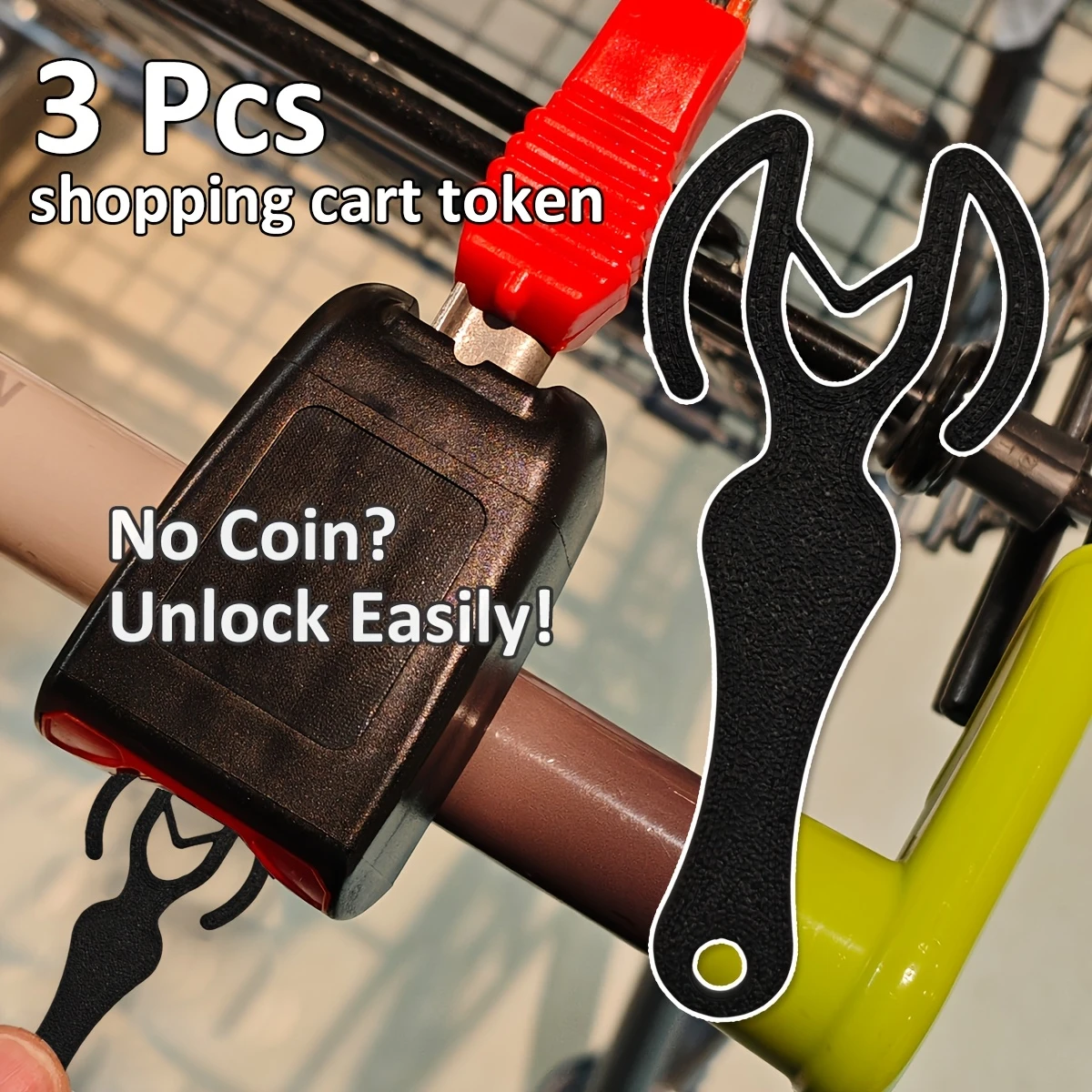 Shopping Cart Token Keychain - Supermarket Trolley Unlocking Tool, 3D Plastic, Portable & Reusable, Compact Sturdy Design