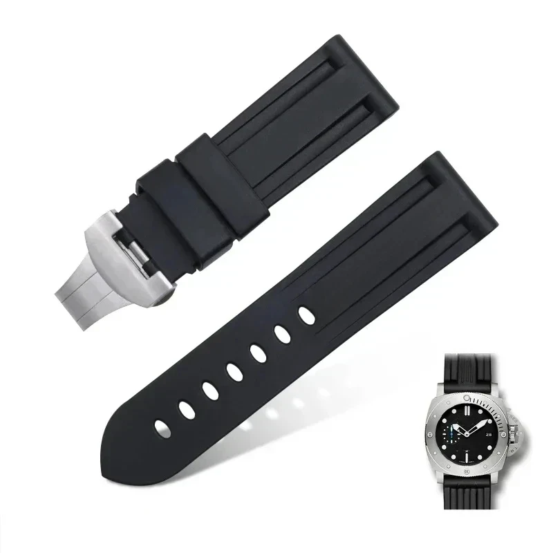 22mm 24mm Soft Silicone Watch Strap for Panerai PAM Waterproof Sport Replacement Band Unisex Black Blue Green Yellow White