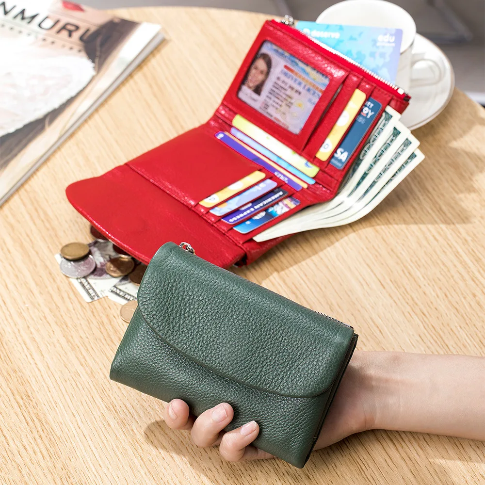 Coin Purse Female Short Wallets Classic Trifold Flap Snap Simple Design Women's wallet Casual Cowhide Card Holder Clutch Purses