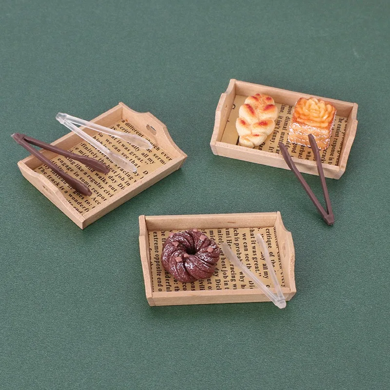 

Dollhouse Bread Clip Wooden Tray with Paper Dessert Shop Scale Mini Model Miniature Food Simulation Decoration Home Decor Crafts