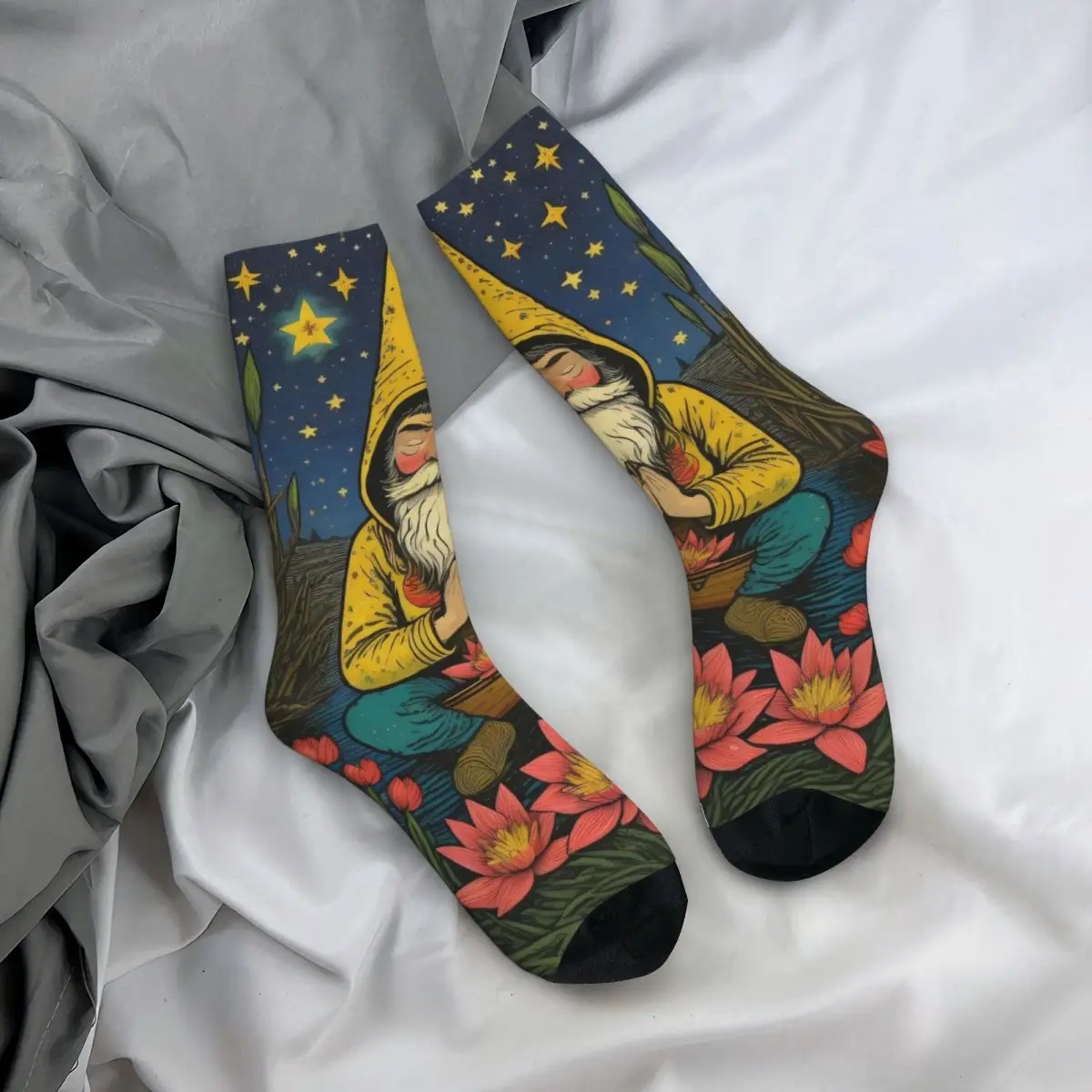 

All Seasons Crew Stockings Retro Meditation Gnome Socks Fashion Long Socks Accessories for Men Women Birthday Present