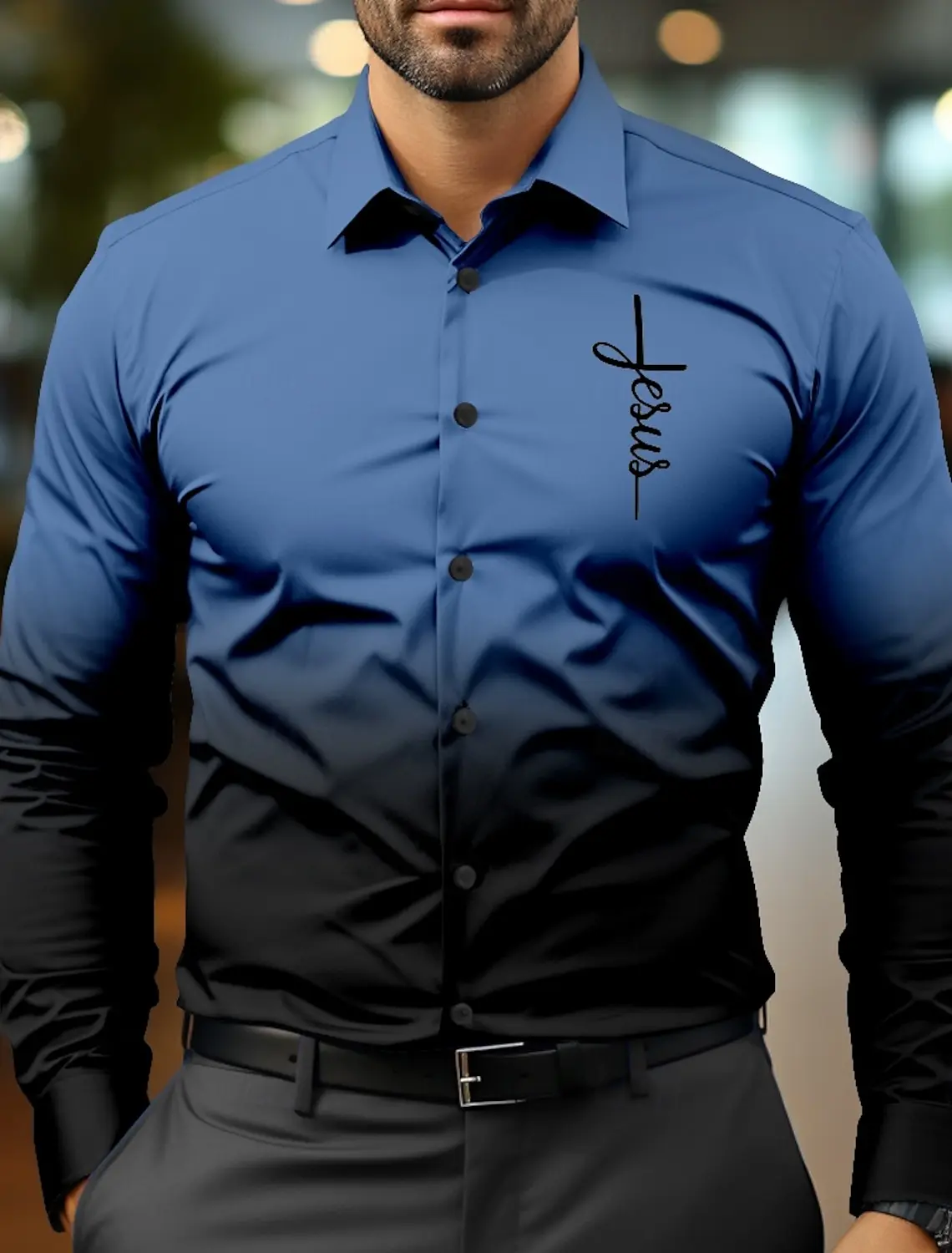 Jesus Business Casual Men\'s Formal Shirt Button Shirt Long Sleeve Business Daily Autumn Spring Summer 3D Shirt Collar Button