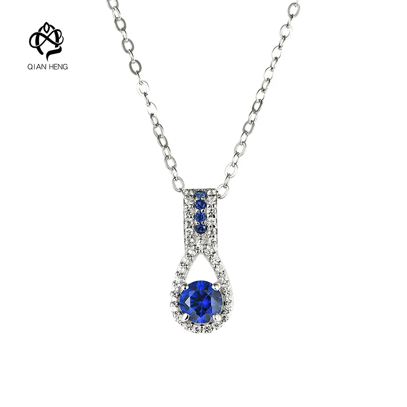 

Qian Heng NEW 925S Blue sapphire Pendant 925 Sterling Silver with Chain Fashion Necklace for Women Gemstone Daily Gift