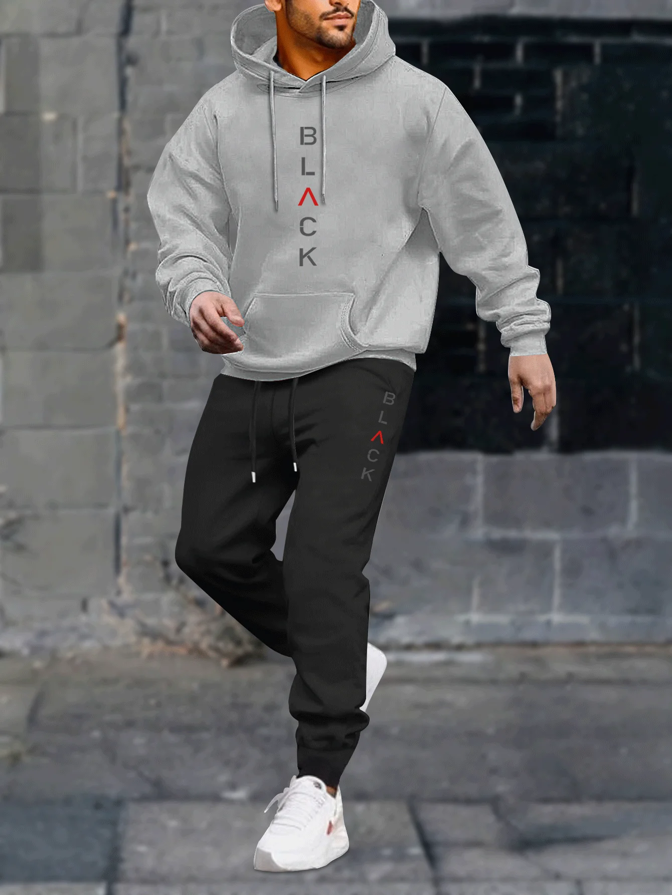 

Letter print men's 2-piece set casual round-neck long-sleeved hoodie and sport pants jogging set suitable for winter and autumn