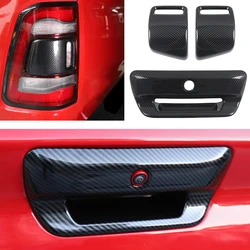 For Dodge Ram 1500 2019 2020 2021 Carbon Style Tailgate Rear Door Handle Bowl Taillight Tail Light Lamp Cover Trim Car Styling