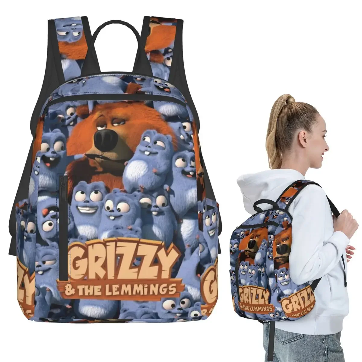 Funny Grizzy And The Lemmings Cartoon Characters Backpack Student BookBag Kids School Bag Laptop Shoulder Bags Men Women