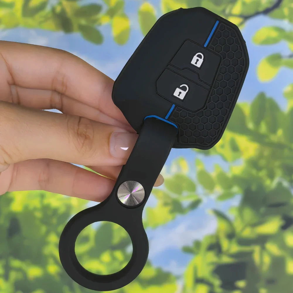 Honeycomb Sport‑Stripe Key Case With Keychain For Isuzu D Max Mu‑x V‑Cross Truck 2‑Button Silicone Car Fob Protector