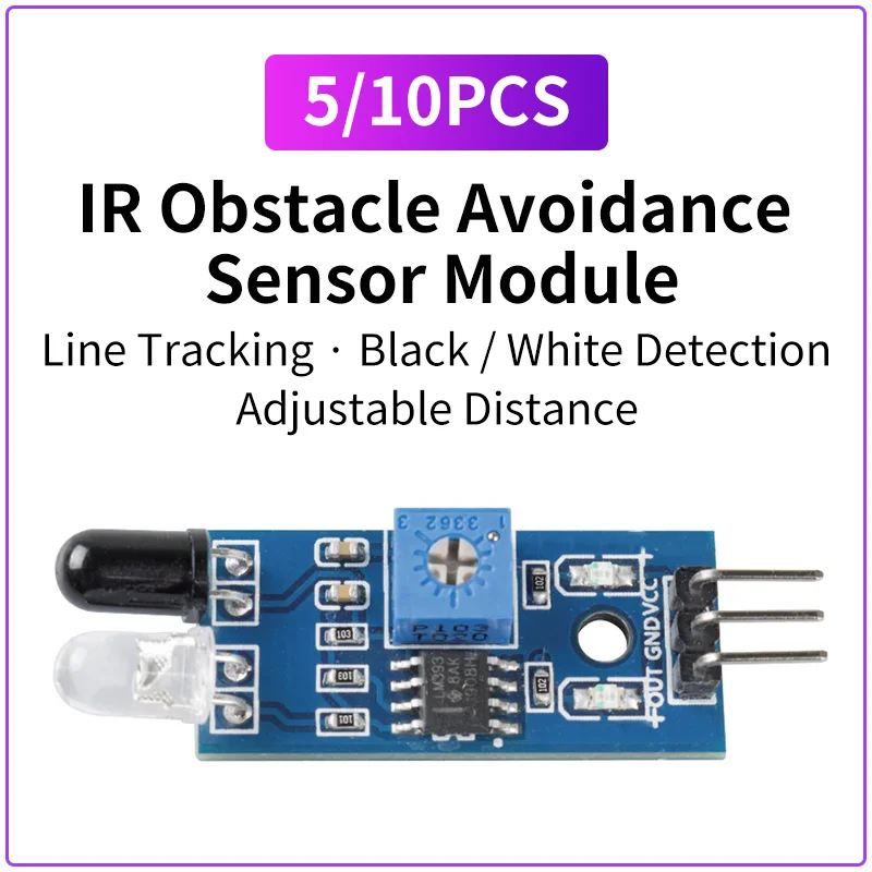 5/10PCS IR Obstacle Avoidance Sensor Module Line Tracking Black White Detection Adjustable