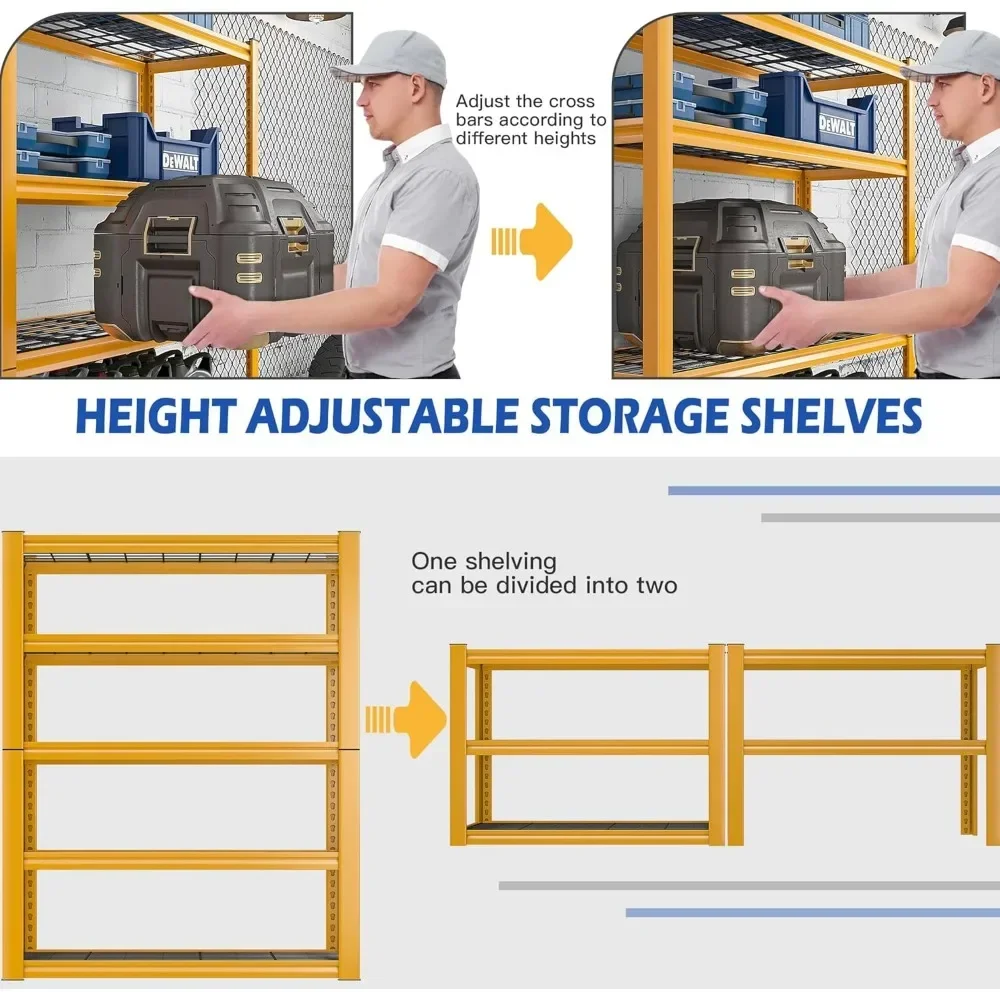 Гаражные стеллажи высотой 72 дюйма, полки для хранения, сверхмощные стеллажи, 2500 фунтов, металлические полки для хранения в гараже, 5-уровневые стеллажи