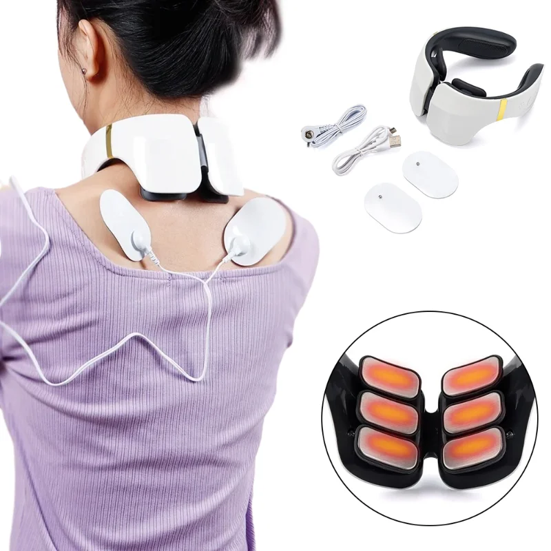 

New 6 Heads Smart Electric Pulse Neck and Back Massager TENS Wireless Heat Cervical Vertebra Relax Pain Kneading Massage Machine