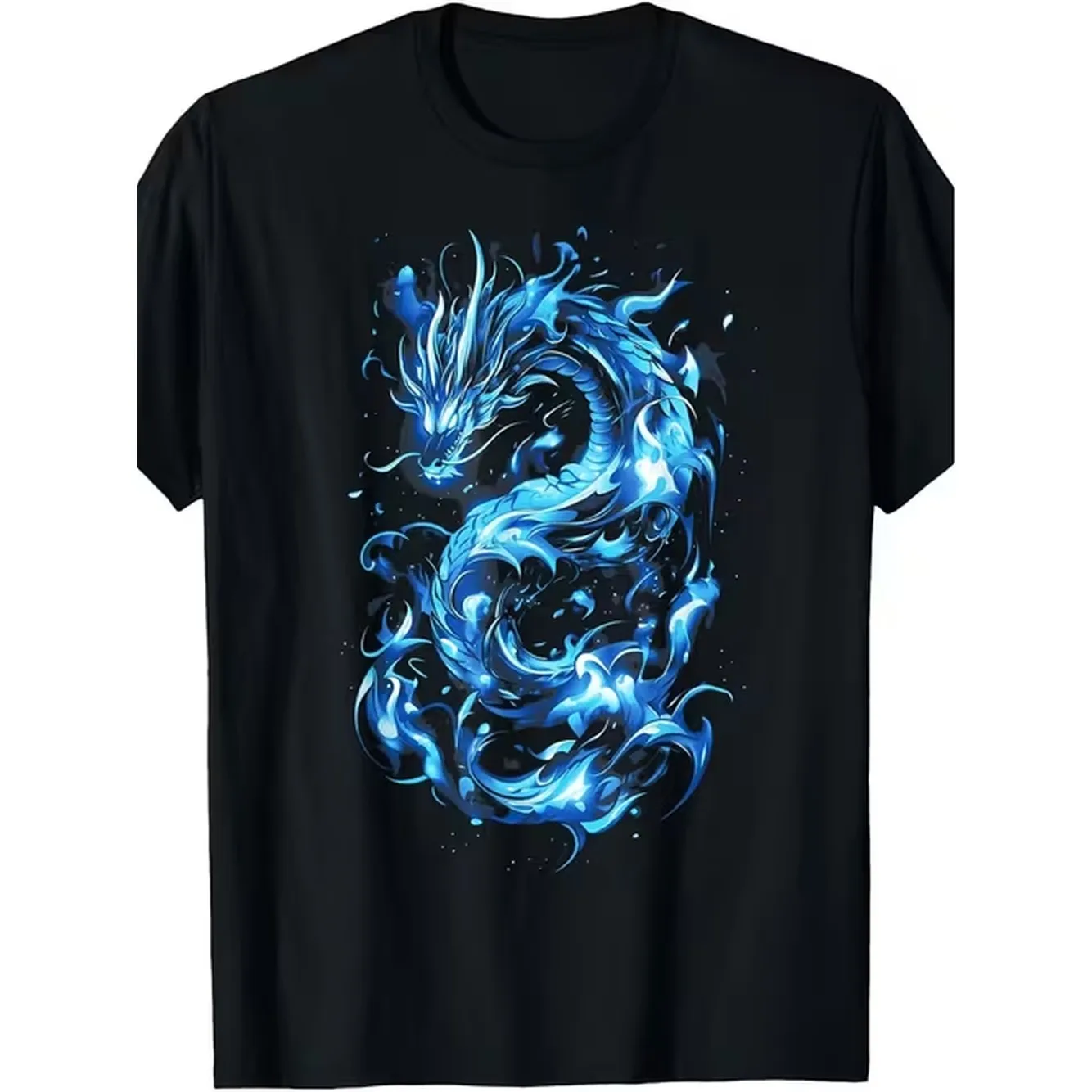Flames Dragon Tshirt Mythical With Suitable For Machine Washable Round Neck Tee Fantasy Apparel For Themed Events Casual Attire Male Casual Wear