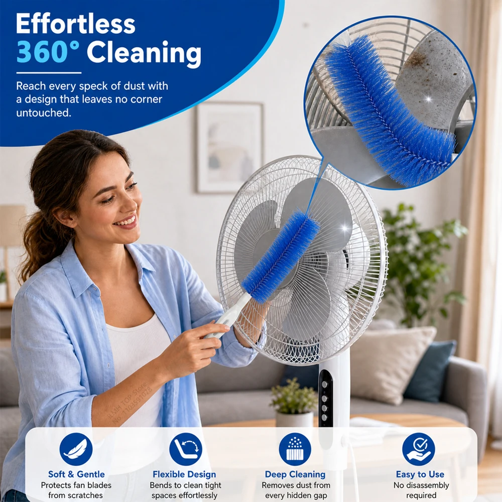 Aoifn Fan Dust Removal Brush, Multifunctional Fan Brush, Dust Duster, Bendable Screen, Blinds, Encrypted Cleaning Brush