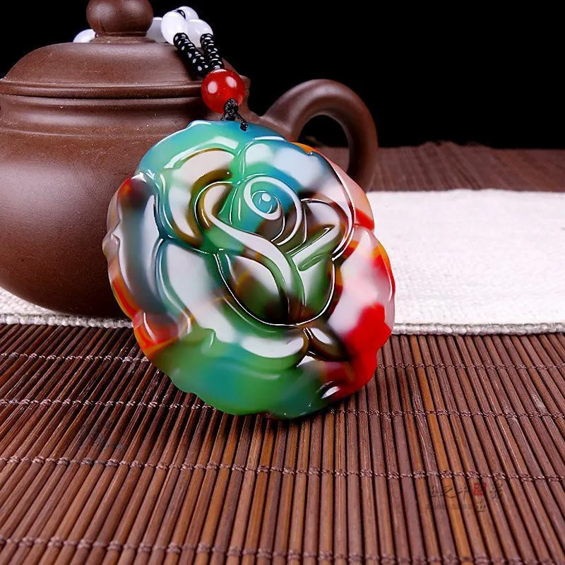 

Natural Xinjiang Gobi Colorful Jade Rose Pendant Men's and Women's Flower Bloom Rich Pendant Color Random Delivery