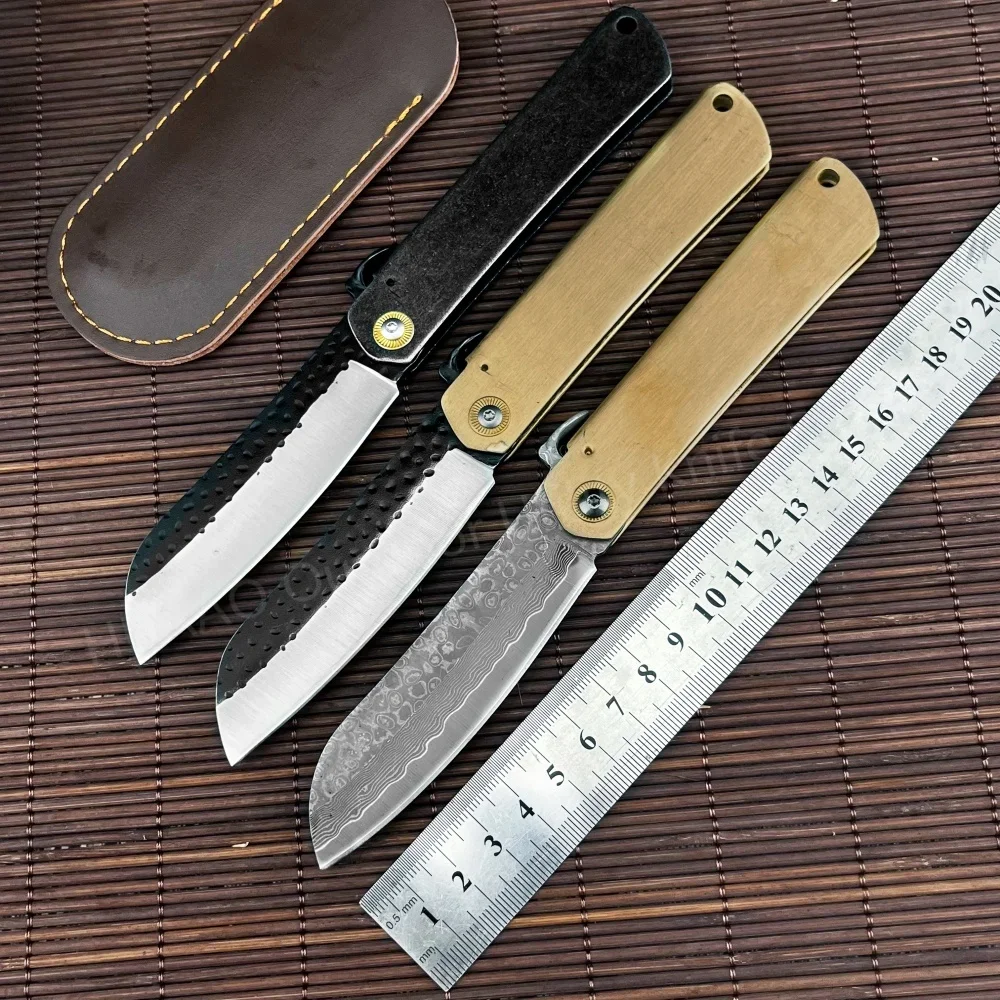Popular Higonokami Damascus Steel Folding Pocket Knife Brass Handle Camping Survival Cutting Knife Outdoor Portable Fruit Knife