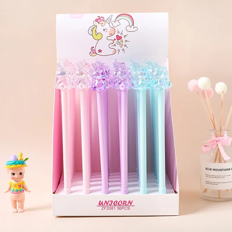 36PCS  Cartoon unicorn neutral pen creative laser acrylic modeling pen student stationery customization