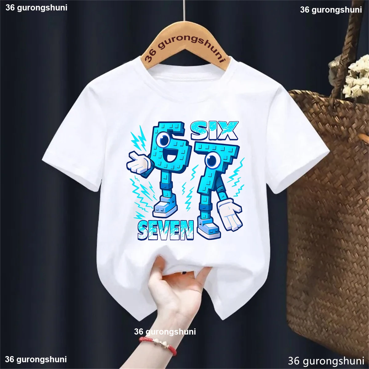 

Kawaii Kids Clothes Funny Italian Brainrot 67 Six Seven Meme Printed T Shirt Girls/Boy Fashion Cool Soild Short Sleeve Shirt