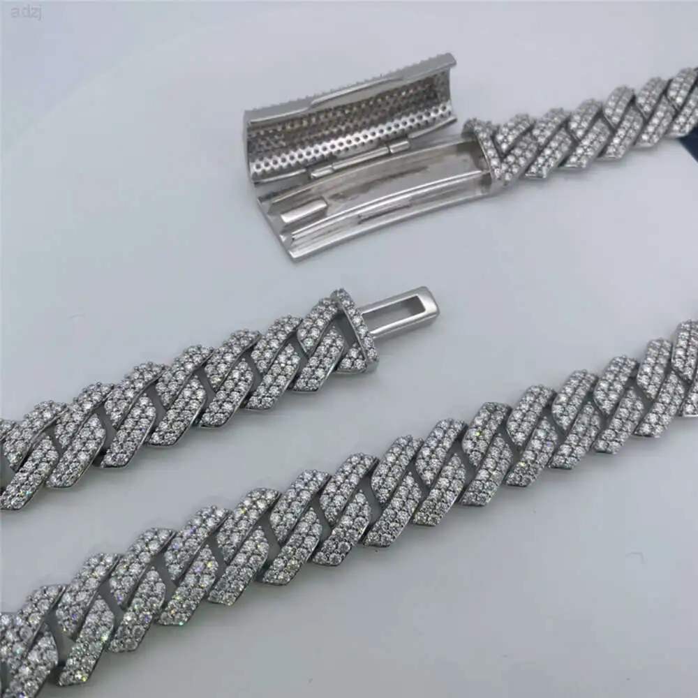 

Wholesale 925 Silver Two Rows Moissanite Diamond Cuban Bracelet Hip Hop Jewelry 15mm Vvs Moissanite Necklace Cuban Link Chain