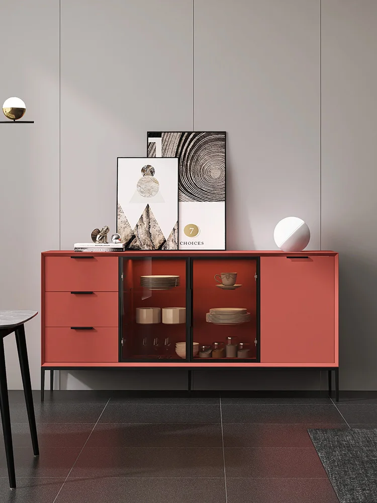 Minimalist Sideboard Cabinet Paint Modern Solid Wood Induction Lamp Tea Storage Multifunctional Wine Cabinet