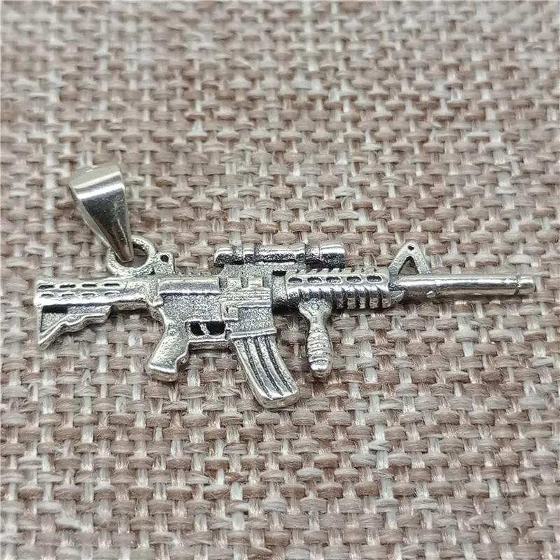 1 Piece Double Sided Rifle Shape Charm in 925 Sterling Silver for Bracelet and Necklace Making