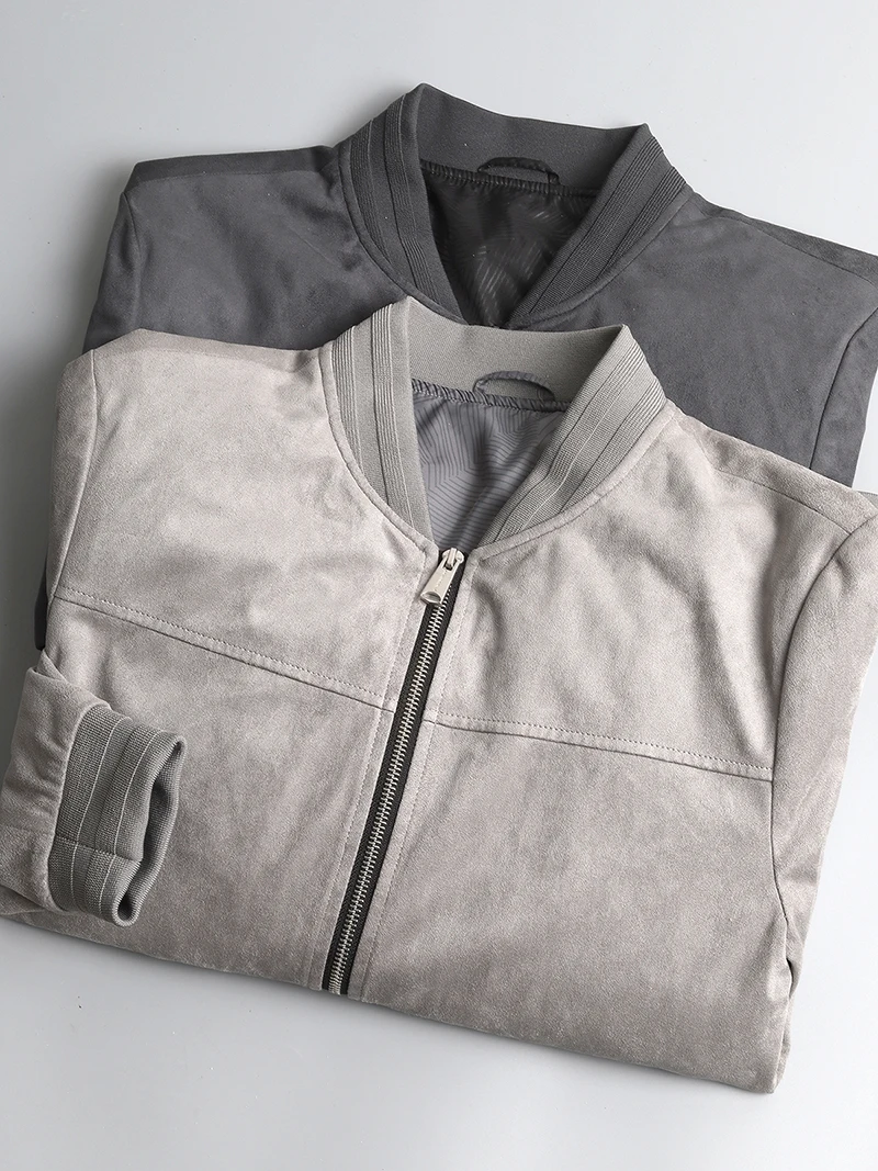 

Мужская замшевая куртка для весны и осени, повседневная, с воротником-бомбером, в рабочем стиле, модная, легкая, приталенного кроя, для молодежи