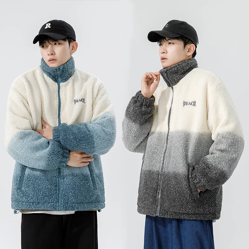 Loose Men's Duck Down Jacket Lamb Velvet Padded Coat Student Casual Winter Outerwear Trendy Ins Style White 90% Fill Power