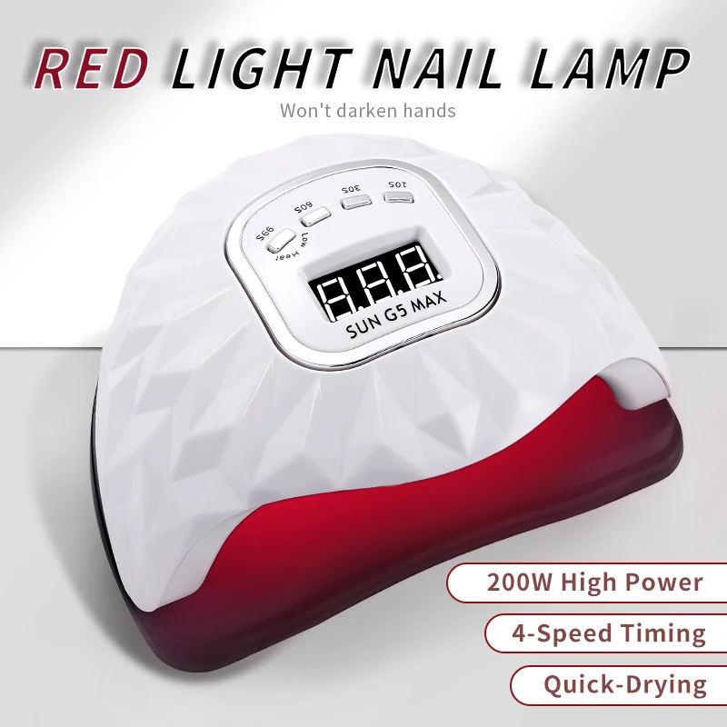 Lampa do paznokci - Czerwone światło LED zapobiegające czarnieniu, zapobieganie czarnieniu dłoni, wysokomocowa lampa UV LED do manicure, suszenia żelu.