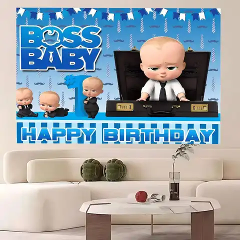 Baby B-Boss Happy Birthday Party Backdrop Decoration Kids Boy Baby Shower Anime Photography Background Polyester