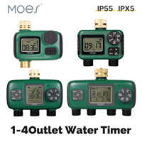 MOES Water Timer 1-4Outlet Brass Inlet Rotary Knob Button Control With LCD Display Screen Rain Delay Child Lock Garden Sprinkler