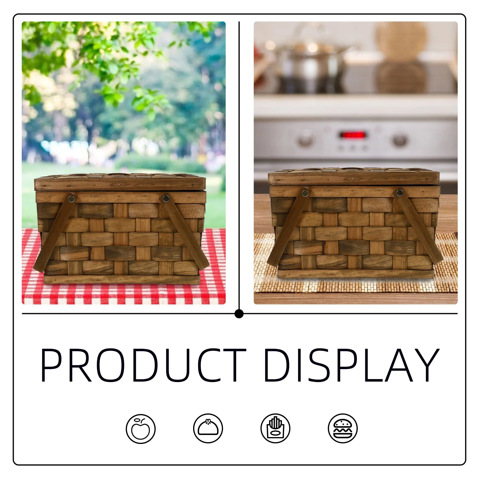 

Large Capacity Picnic Storage Basket Woven Outdoor Handheld Hamper Portable Lightweight Natural Multifunctional