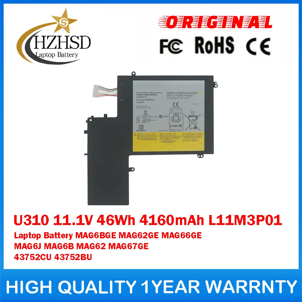 Batería original para ordenador portátil U310, 11,1 V, 46Wh, 4160mAh, L11M3P01, para Lenovo IdeaPad MAG6BGE MAG62GE MAG66GE MAG6J MAG6B MAG62