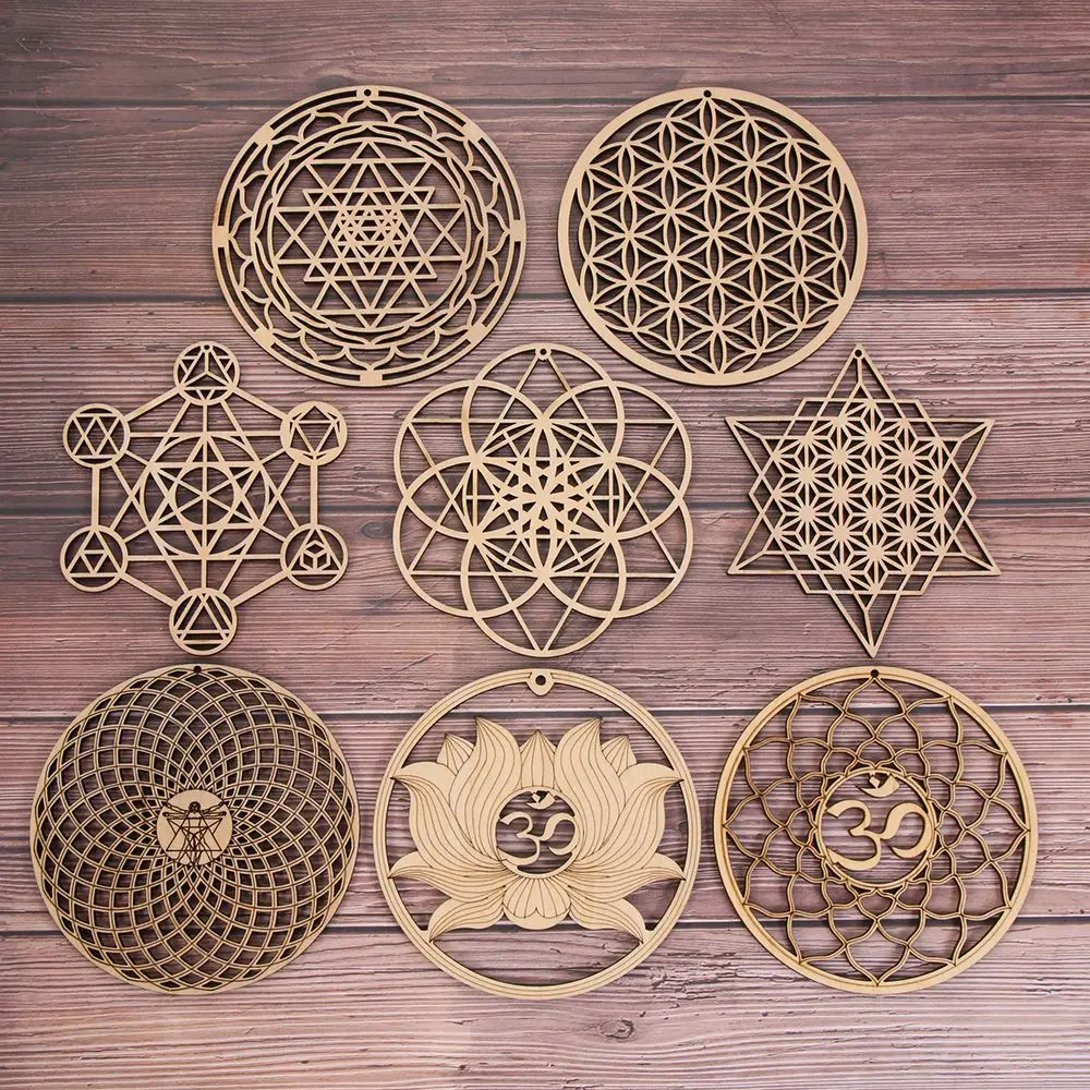 Blume des Lebens Energie matte 8 Arten Holzwand schild Home Wand dekoration Scheibe Holz basis laser geschnittene handgemachte Untersetzer Handwerk