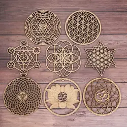 Flower Of Life Energy Mat 8 Styles Wooden Wall Sign Home Wall Decoration Slice Wood Base Laser Cut Handmade Coasters Craft