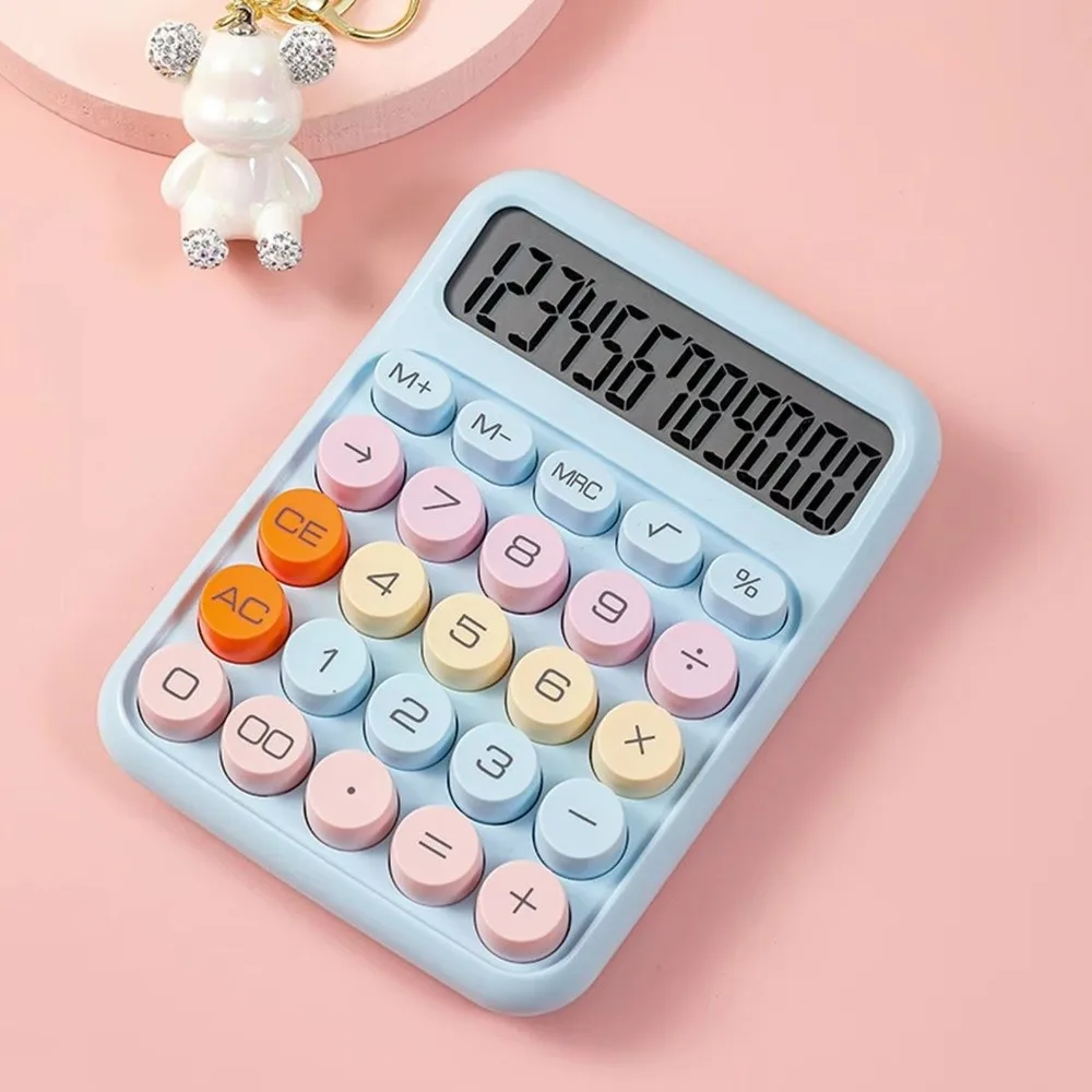 Large LCD Screen Keyboard Calculator Big Round Button Candy Color 12-digit Calculator Flexible Keyboard Cute
