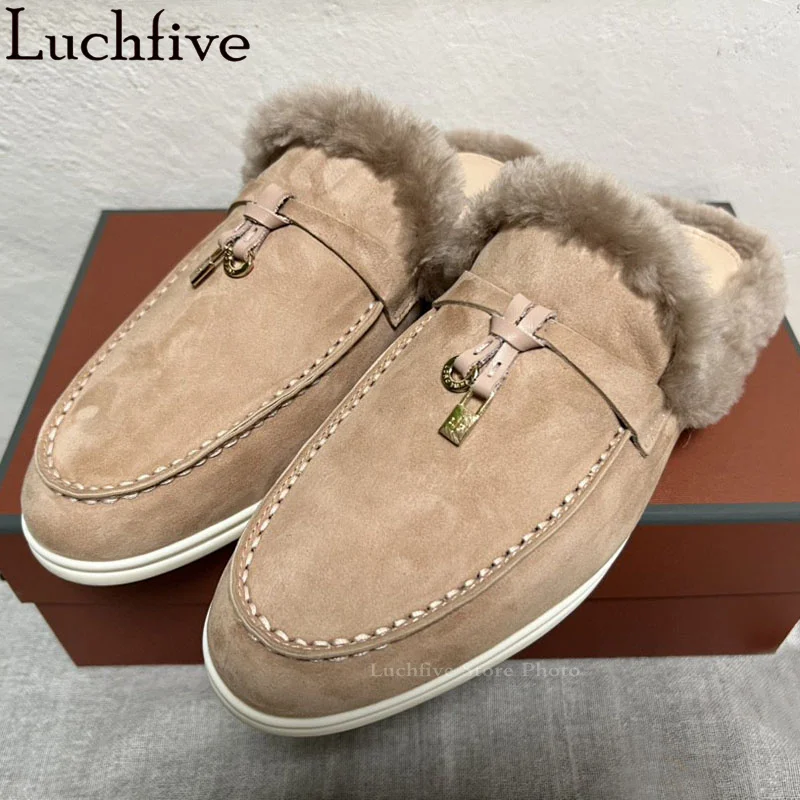 New Kid Suede Wool Flat Slippers Women Classic Quality Luxury Brand Mules Shoes female Winter Casual Warm Fur Slippers 2022