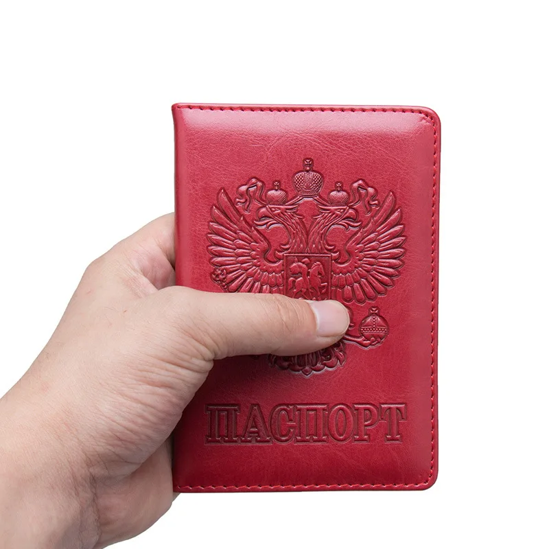 Russia Men CCCP Leather Passport Cover Women Credit & Sim Card ID Holder Case Travel Ticket Document Organizer