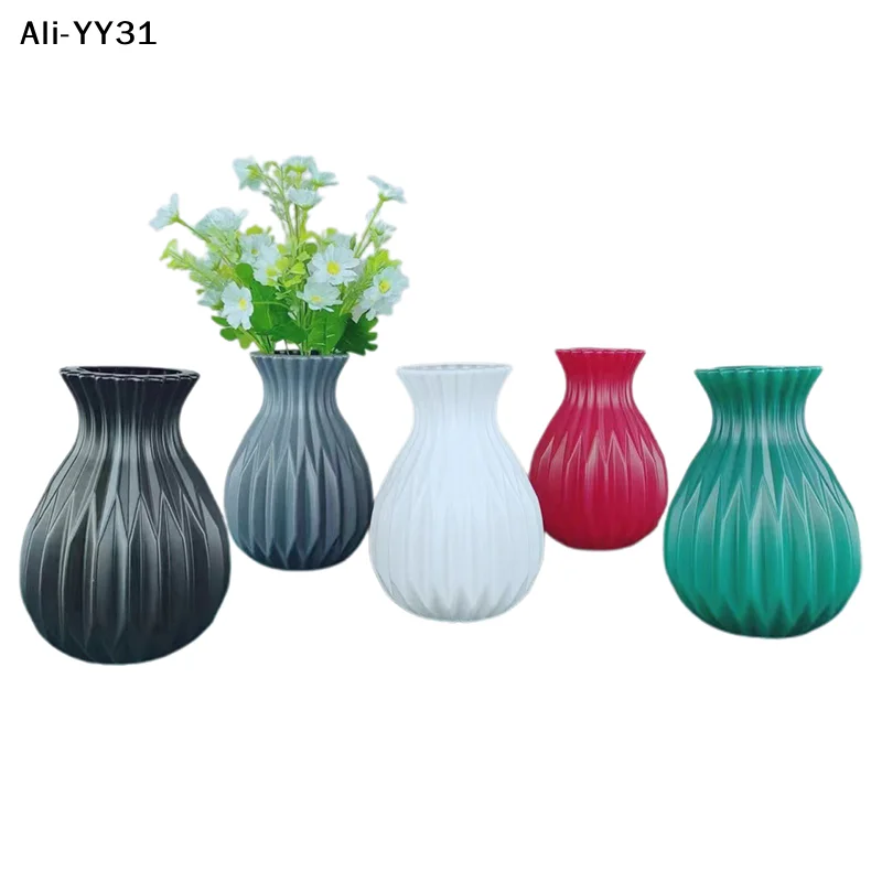 【YY31】1Pc 2026 Flower Vase Imitation Ceramic Plastic Flower Vase Living Room Desktop Decoration Wedding Centerpiece Arrangement