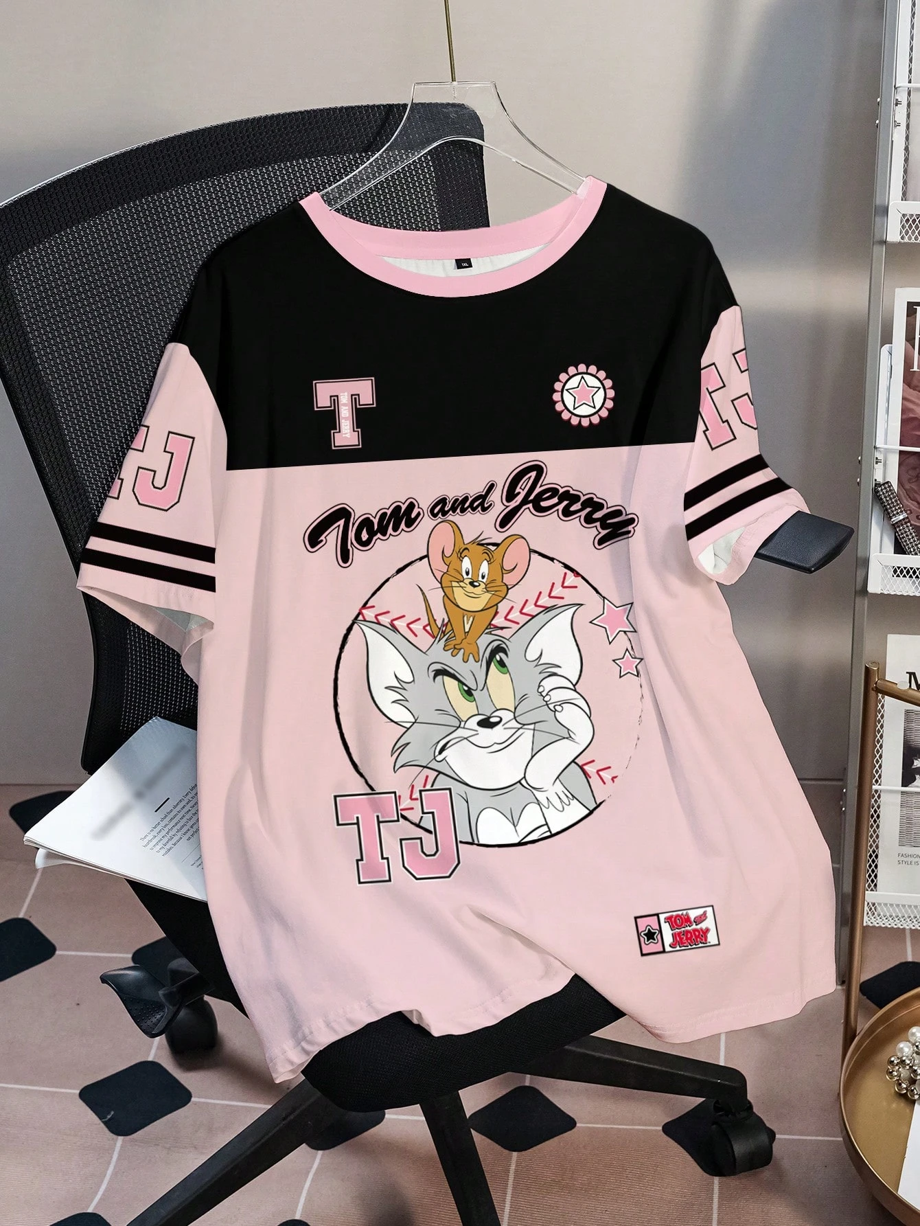 Sudaderas con estampado de diseño de Tom y Jerry para niños, camisetas deportivas informales de manga corta con cuello redondo y holgadas, camisetas de verano