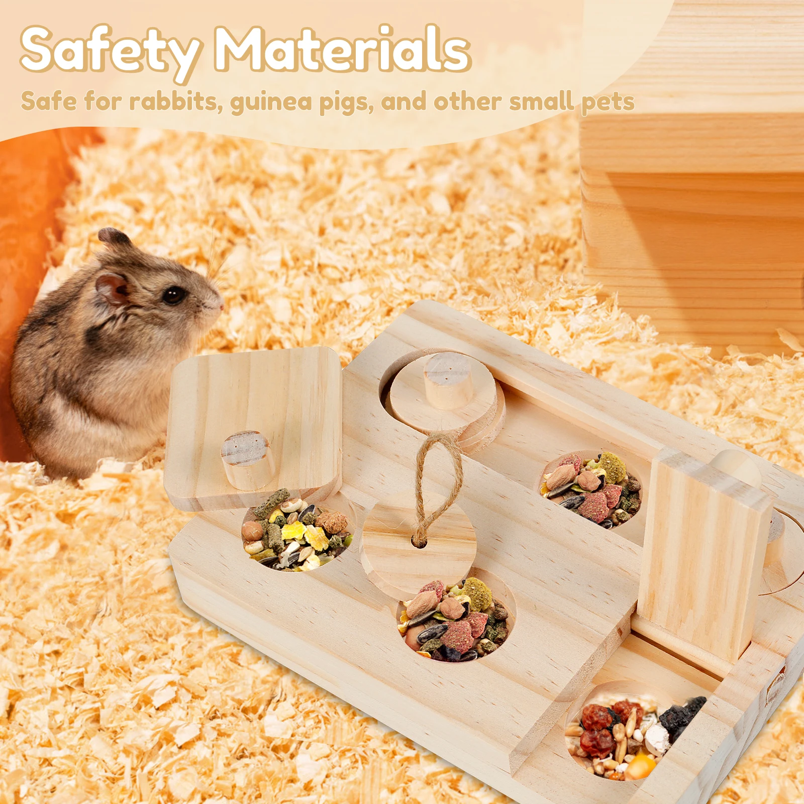 6 In 1 Wooden Hamster Foraging Toys Small Pet Feeder Interactive Puzzle Treat Dispenser Guinea Pig Toys