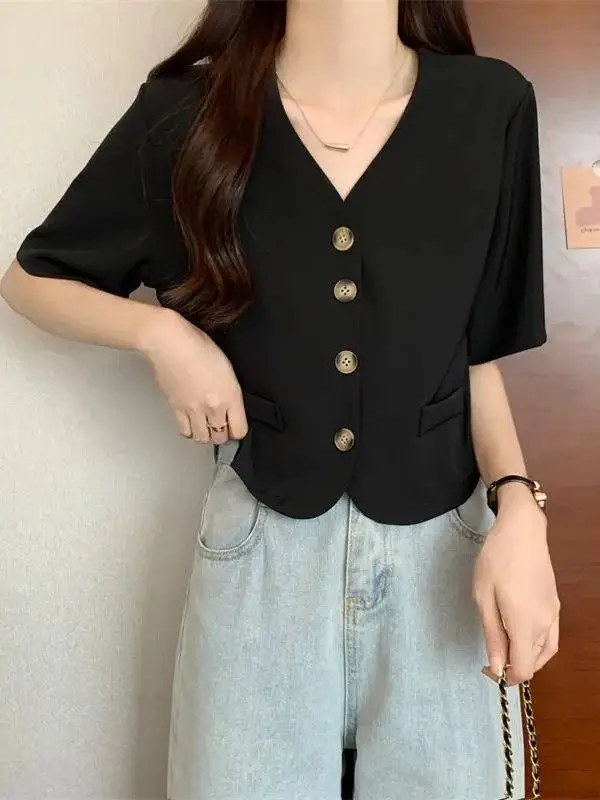 Coréen Sle ort Sve v-ne simple bouton Cardigan femmes irt été 2025 nouveau Faion coupe ajustée décontracté Busin porter