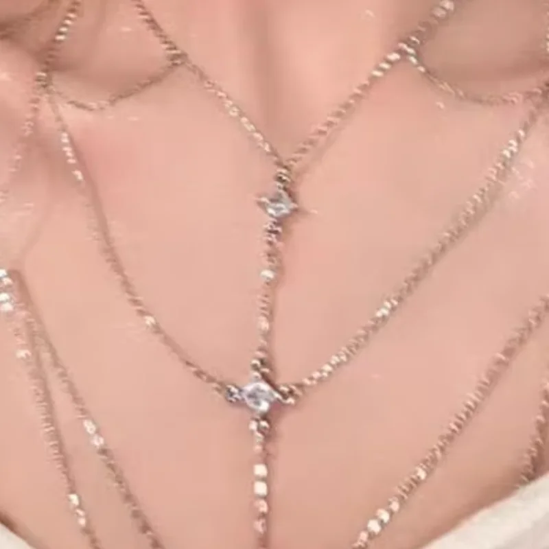 

Summer Chest Chain Necklace Sparkling Chest Women Sexy Bikini Bra Chain Sparkling Body Jewelry for Summer Beach