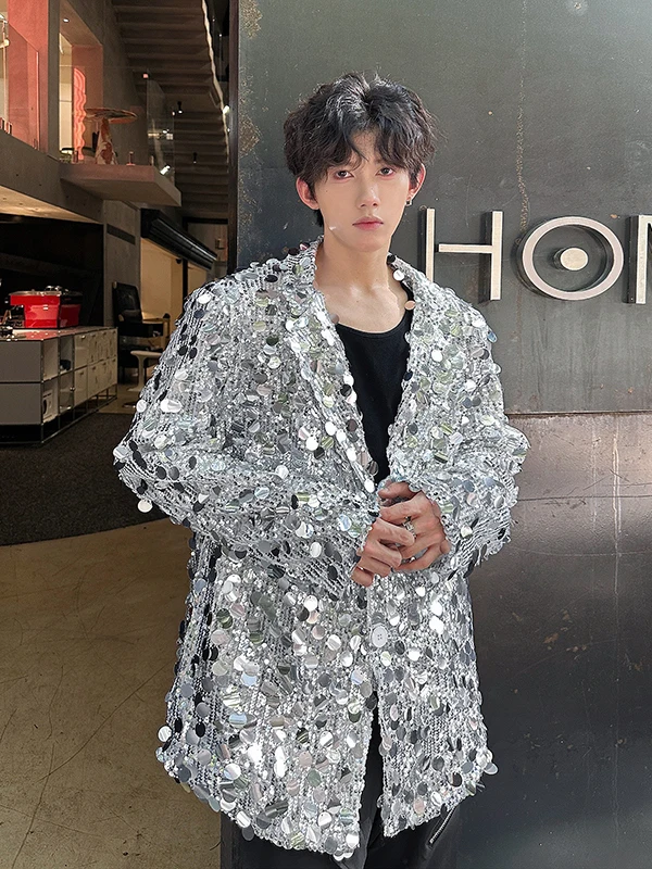 

Faionable Sparkling Men's Suit Jaet Casual Wear Glittering Performance Clothing Street Sle Trendy And Haome Design